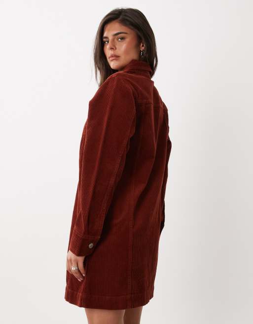 Nobody's Child Sheena cord spread collar button down shirt dress in rust, 2 of 4