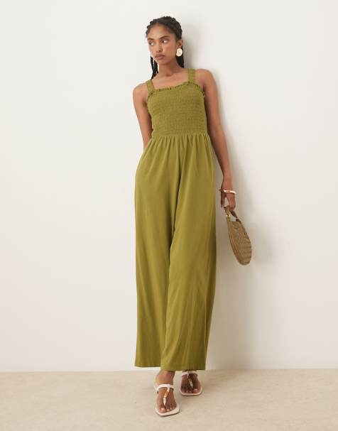 Nobody's Child shirred bodice wide leg jumpsuit in khaki - view 1