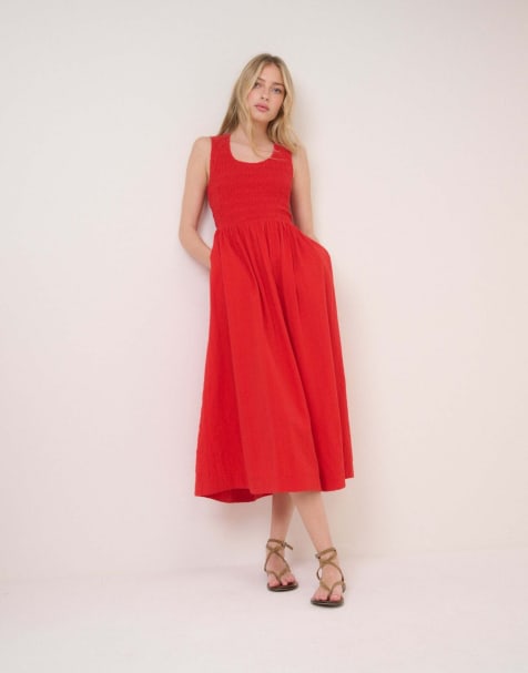 Nobody's Child Shirred cotton sleeveless kinsley midi dress in red - view 1