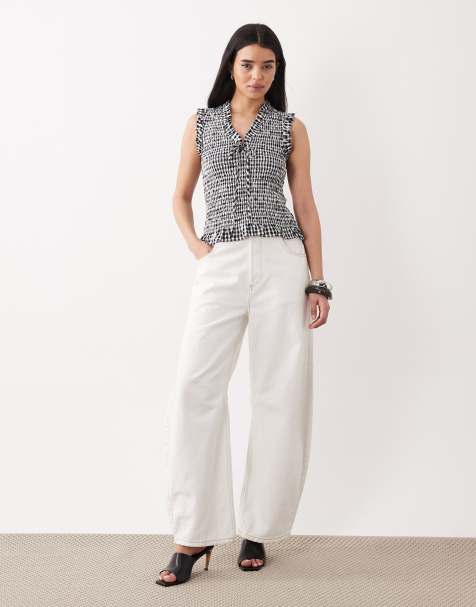 Nobody's Child shirred top in black and white gingham - view 1