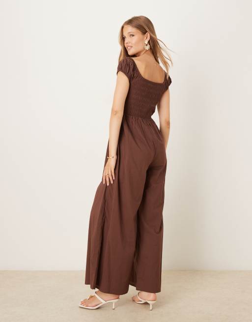 Nobody's Child shirred wide leg jumpsuit in neutral, 3 of 4