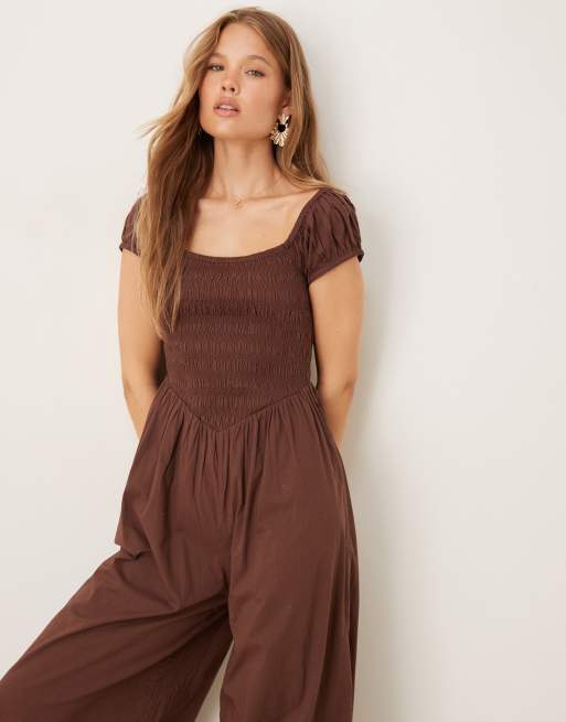 Nobody's Child shirred wide leg jumpsuit in neutral