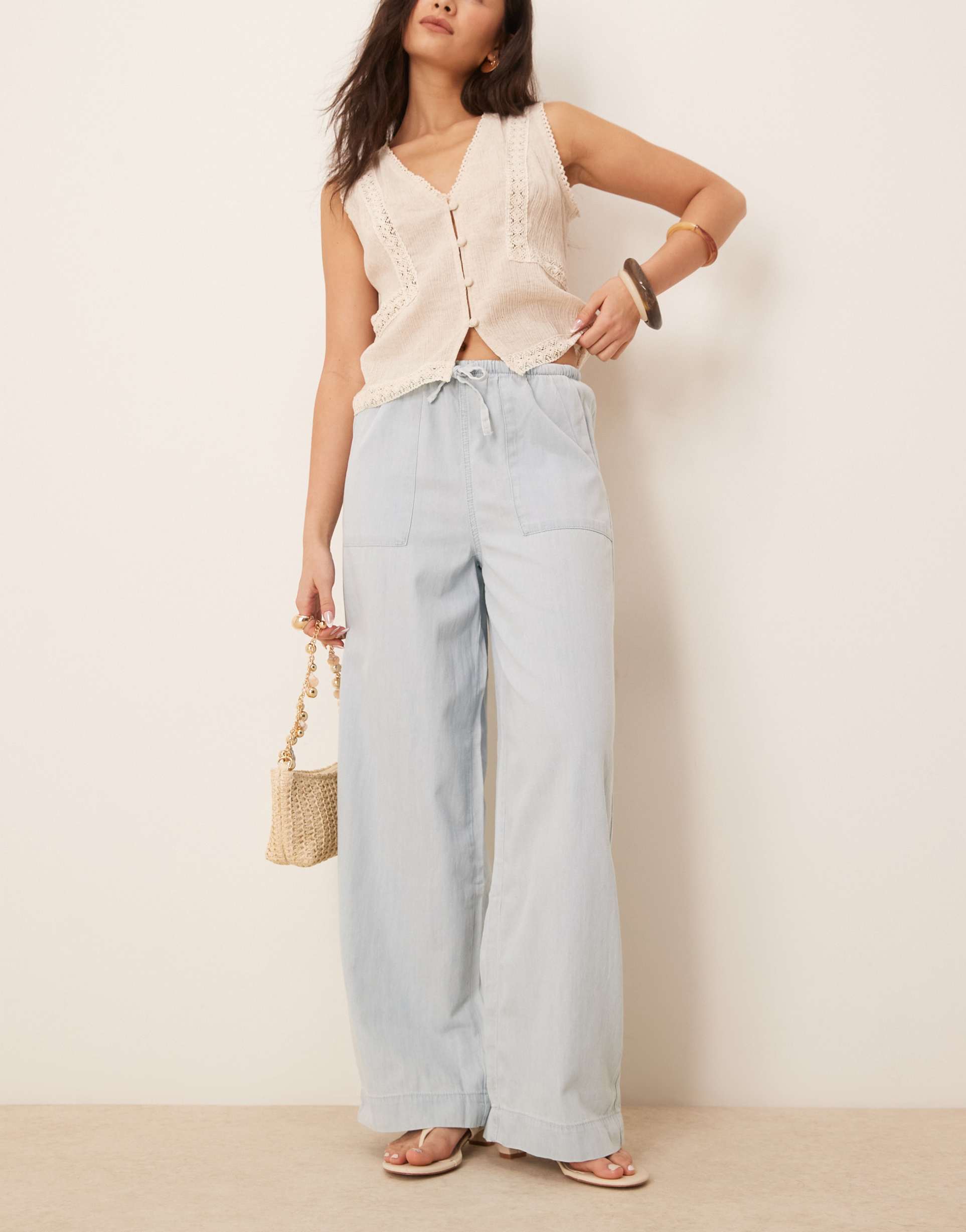nobody's child shona denim twill pants in light blue