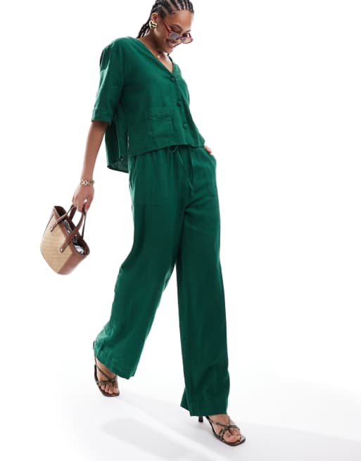 Nobody's Child Shona linen trousers co-ord in green 