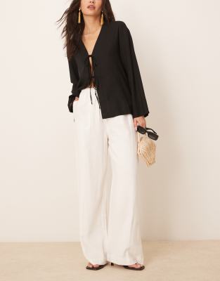 Shona - Pantalon droit en lin mélangé - Blanc 42