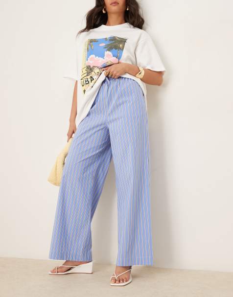 Nobody's Child Shona straight leg trousers in blue and white stripe