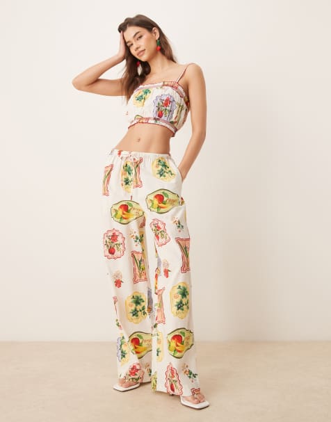 Nobody's Child Shona straight leg trousers co-ord in postcard fruit print