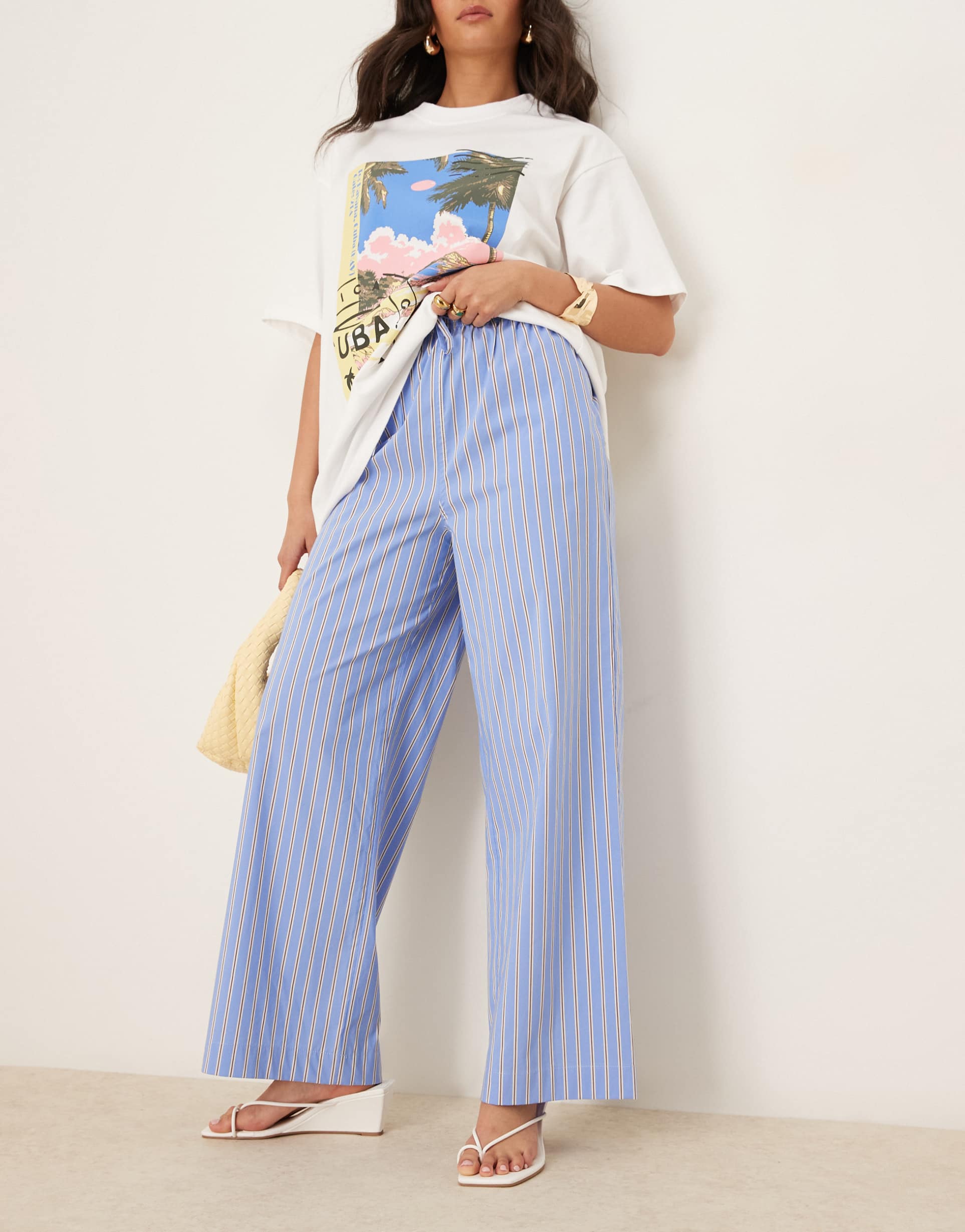 nobody's child shona straight leg pants in blue and white stripe