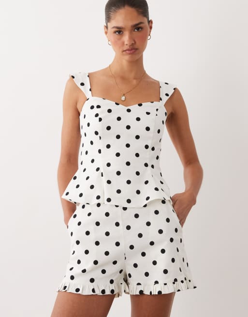 Nobody's Child - Ensemble short et top en lin et coton mélangés à pois - Noir et blanc, 3 de 3