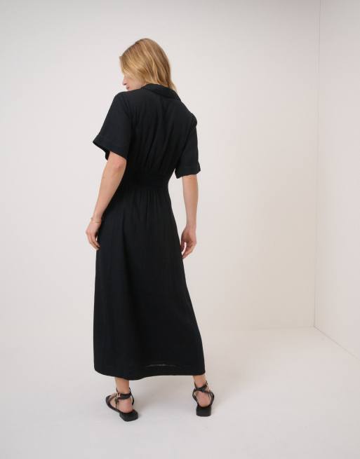 Nobody's Child Short sleeve linen-blend dillon shirt dress in black, 3 of 4