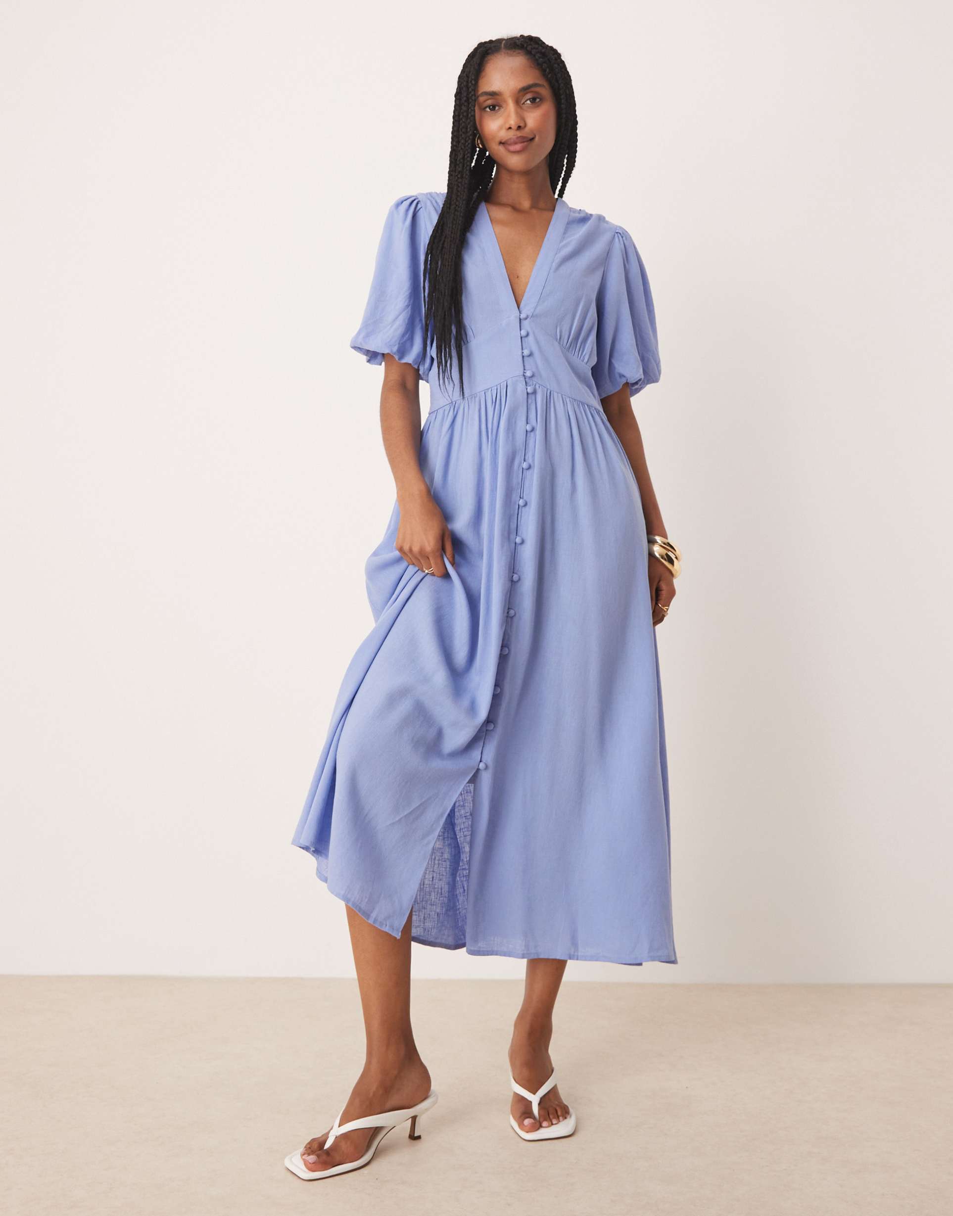 nobody's child shortsleeve starlight midi dress in blue