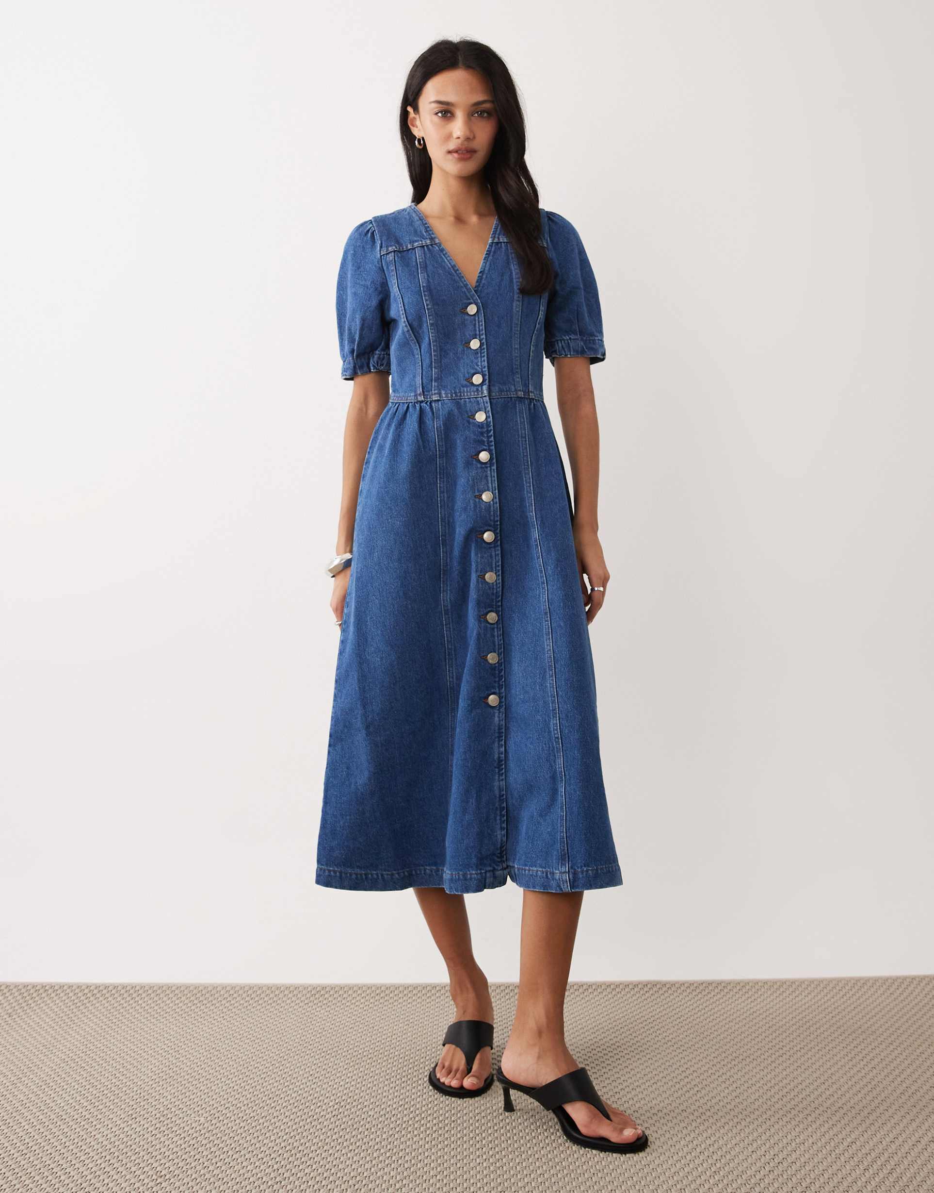 nobody's child sienna denim button up midi dress