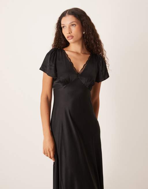 Nobody's Child - Sienna - Robe longueur mollet à col en V et bords en dentelle - Noir, 2 de 4
