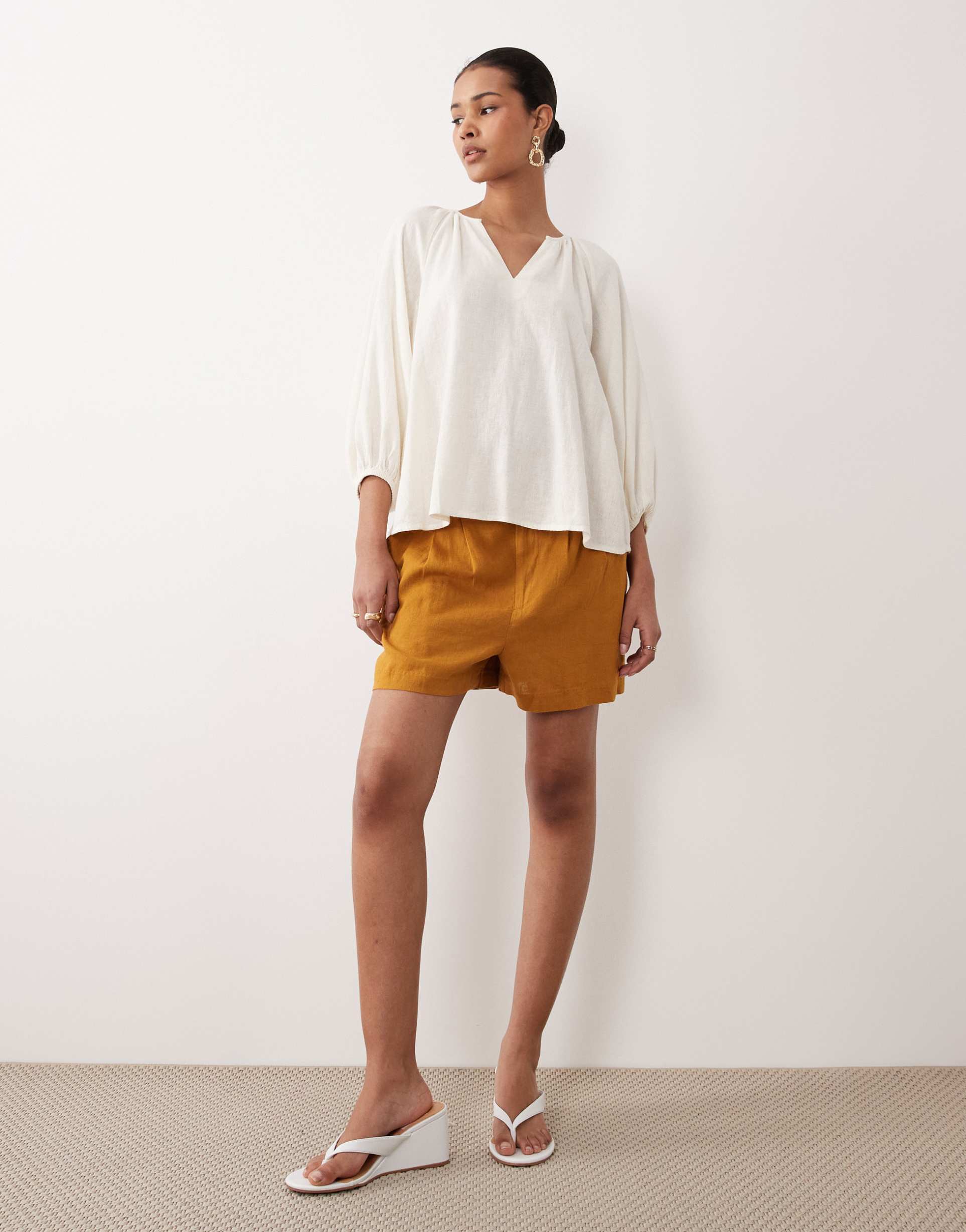 nobody's child silsoe linen blend clean shorts in tobacco - part of a set