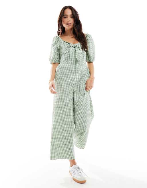 Nobody's Child – Simone – Jumpsuit in Grün mit Vichy-Karomuster und Puffärmeln, 4 von 4