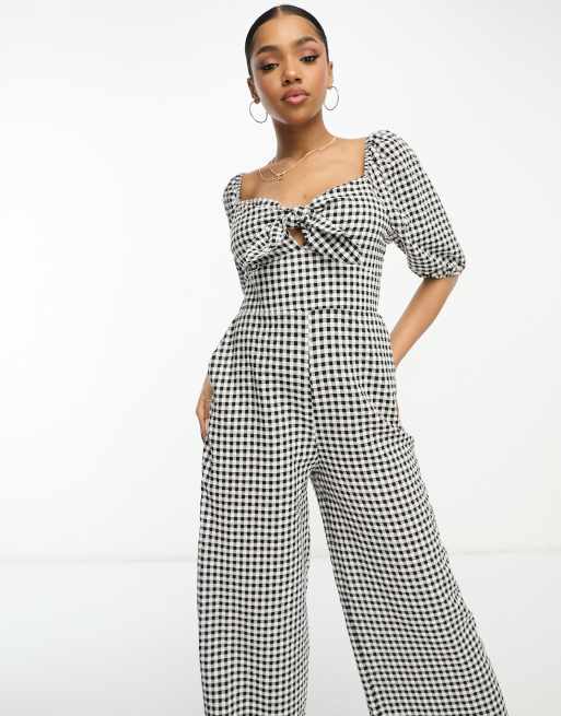 Nobody's Child – Simone – Jumpsuit in Schwarz-Weiß mit Vichy-Karomuster und Puffärmeln, 4 von 4
