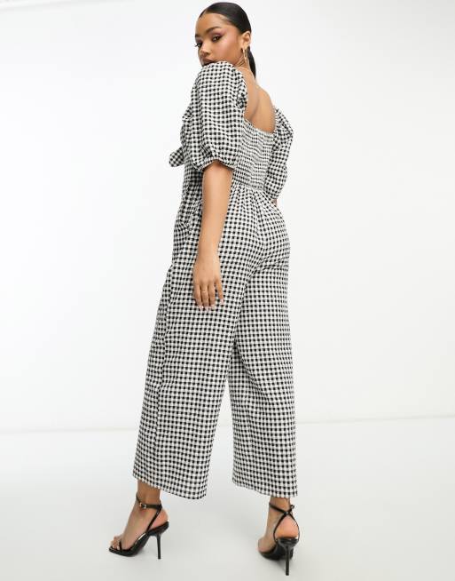 Nobody's Child - Simone - Jumpsuit med pufærmer og sort/hvide gingham-tern, 2 af 4