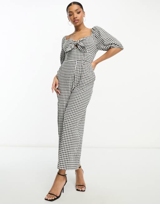Nobody's Child - Simone - Jumpsuit met pofmouwen en gingham ruit in zwart-wit