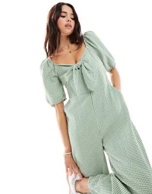 Shop Nobody's Child Simone puff sleeve jumpsuit gingham Online – Trendy & Affordable Fashion