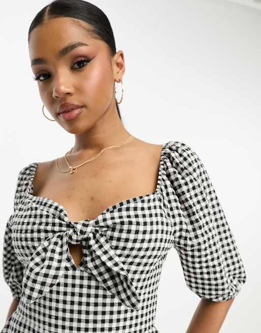 Nobody's Child Simone puff sleeve jumpsuit in mono gingham, 3 of 4