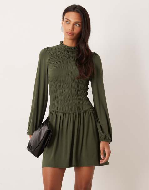 Nobody's Child Siobhan shirred mini dress in khaki green - view 1