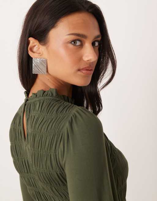 Nobody's Child Siobhan shirred mini dress in khaki green, 4 of 4