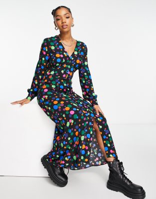 Nobody's Child Siri Long Sleeve Midi Dress In Bright Disco Spot-multi