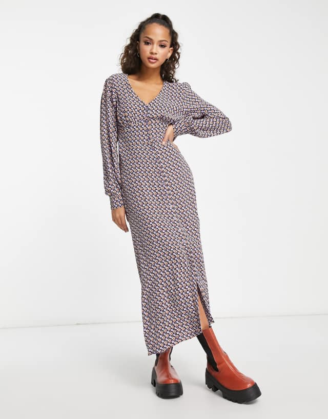 Nobody's Child Siri tea button midi dress in geometric print