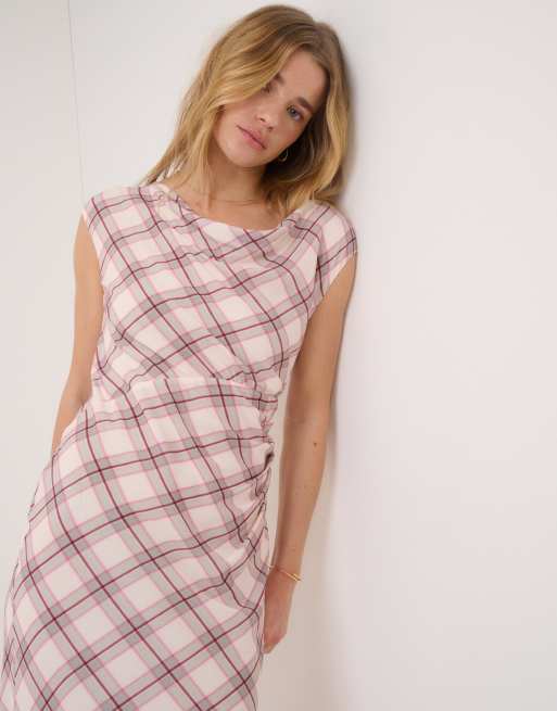 Nobody's Child sleeveless cowl neck bias cut maxi dress in cream and pink  plaid | ASOS