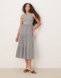 [Nobody's Child] Nobody's Child sleeveless tiered midi dress in mono gingham-Black 8 Mono gingham
