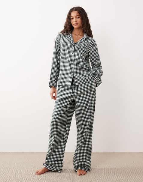 Nobody's Child soft flannel pyjama bottoms co-ord in green check - view 1