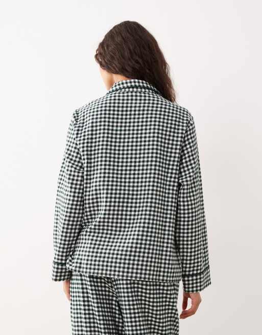 Nobody's Child soft flannel pyjama top co-ord in green check, 2 of 4