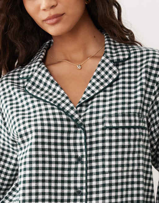 Nobody's Child soft flannel pyjama top co-ord in green check, 3 of 4