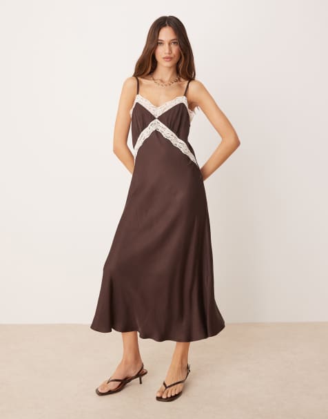Nobody's Child Solene lace trim maxi dress in chocolate and cream - view 1