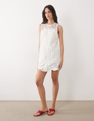 Nobody's Child Sonia Cotton Blend Broderie Detail Sleeveless Mini Dress In White