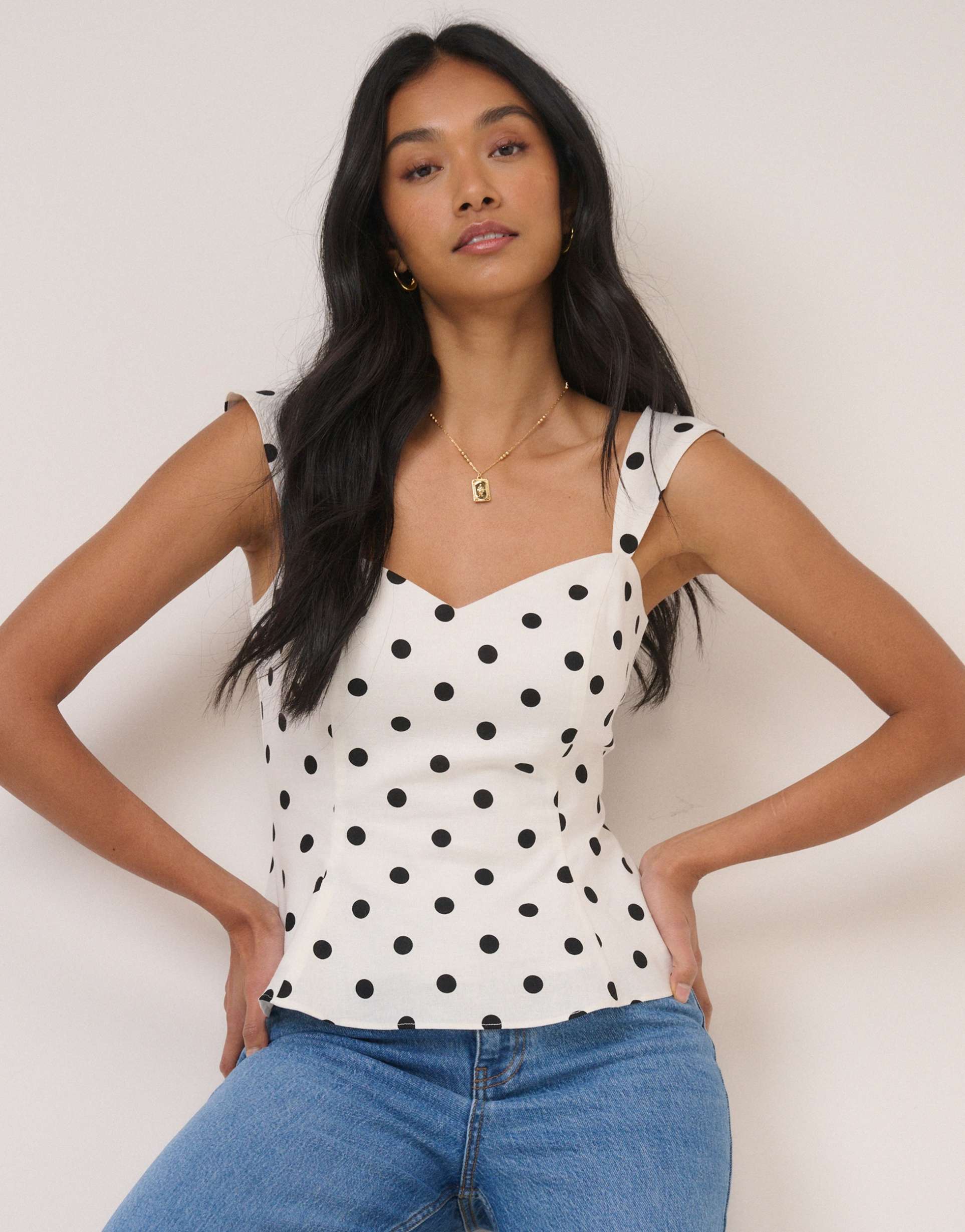nobody's child sonning polka-dot waisted top in cream - part of a set