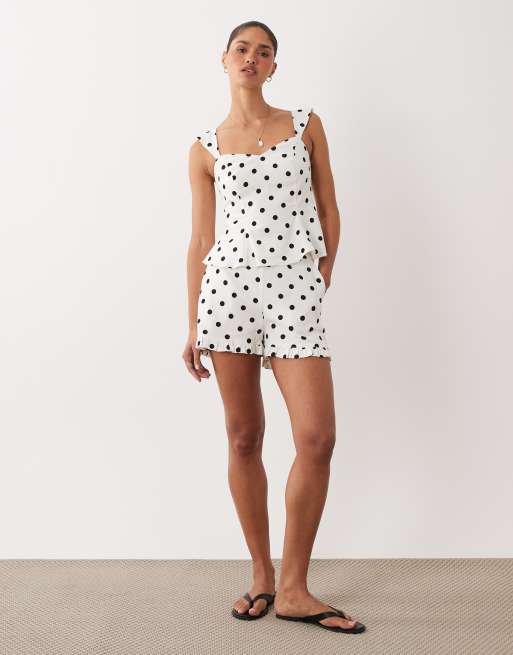 Nobody's Child - Ensemble short et top en lin et coton mélangés à pois - Noir et blanc, 2 de 3