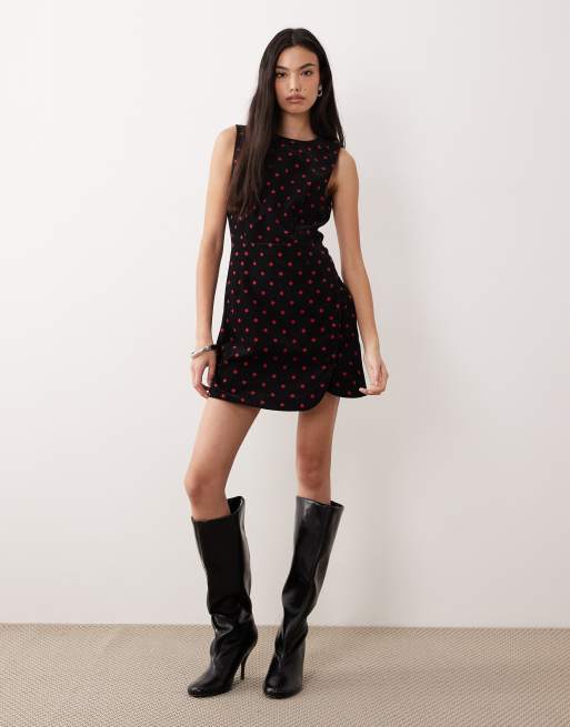 Nobody's Child - Sort pinafore-minikjole med polkaprikker i fløjl, 4 af 4