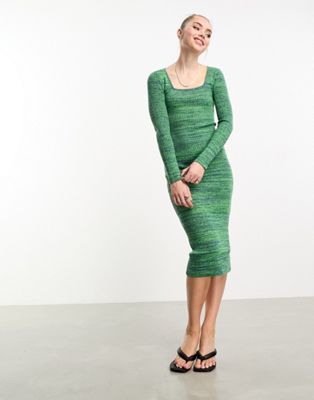 Nobody's Child Space Dye Knitted Midi Dress In Green