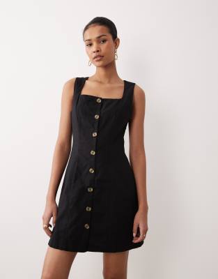 Nobody's Child Square Neck Button Down Mini Dress In Black