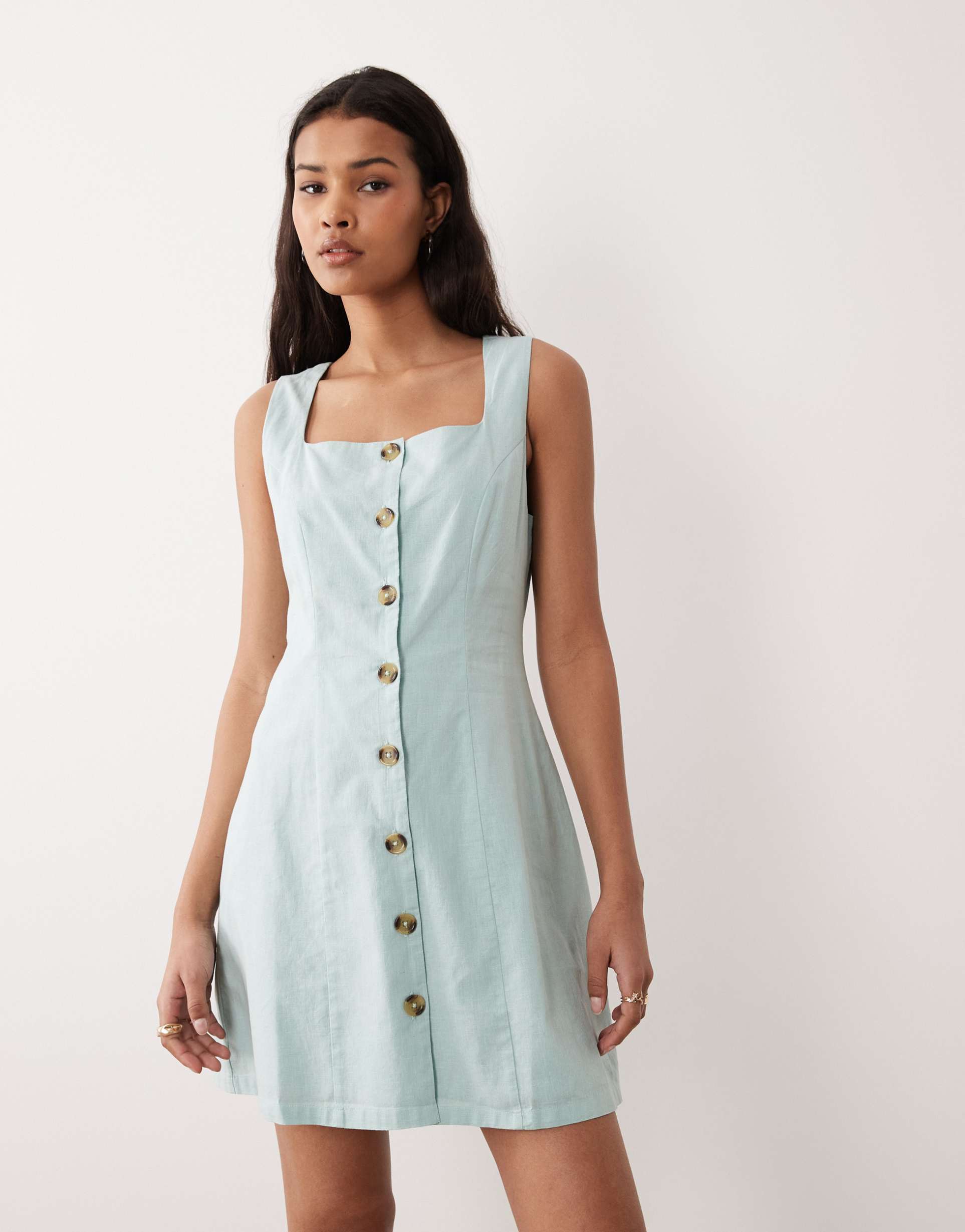 nobody's child square neck mini dress with button front in mint green