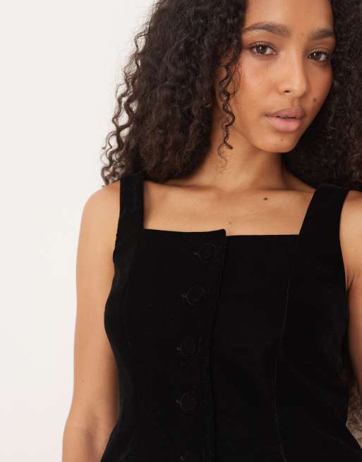 Nobody's Child square neck velvet waistcoat co-ord in black, 2 of 4
