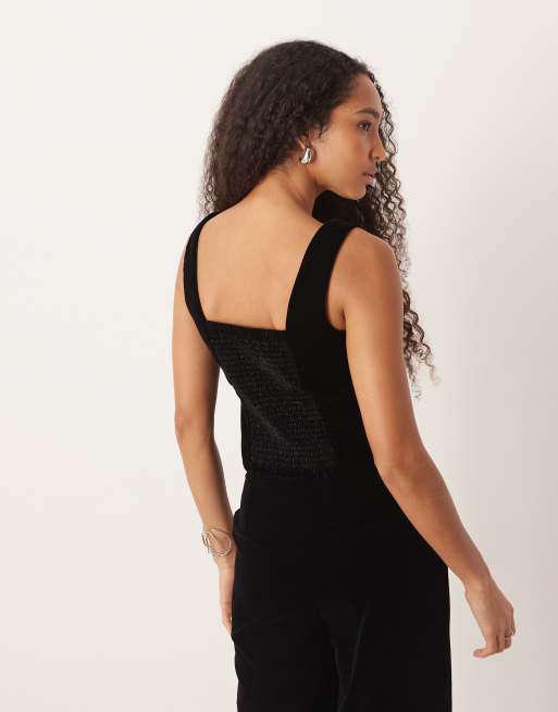 Nobody's Child square neck velvet waistcoat co-ord in black, 4 of 4
