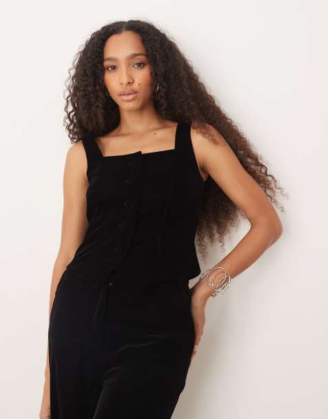 Nobody's Child square neck velvet waistcoat in black (Part of a set) - view 1
