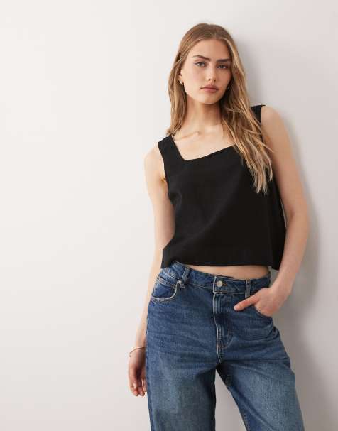 Nobody's Child Stanley square neck linen blend top co-ord in black - view 1