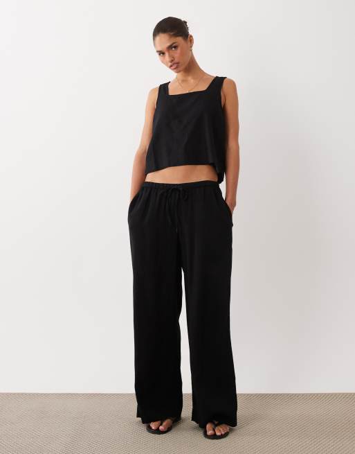 Nobody's Child - Stanley - Top con scollo squadrato in misto lino nero in coordinato, 2 di 4