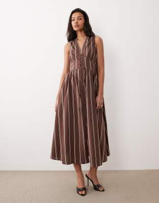 Nobody's Child - Starlight - Ärmelloses Midikleid in Braun mit Streifen-Brown