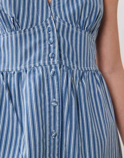 Nobody's Child Starlight denim sleeveless v neck mini dress in blue stripe, 3 of 4