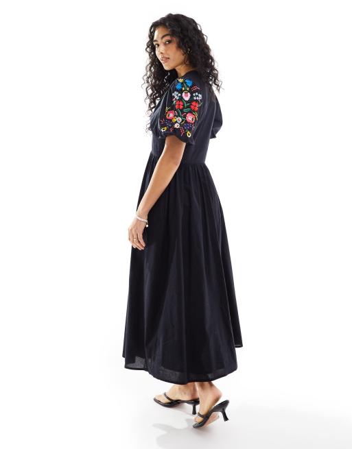 Nobody's Child Starlight embroidered midaxi dress in black