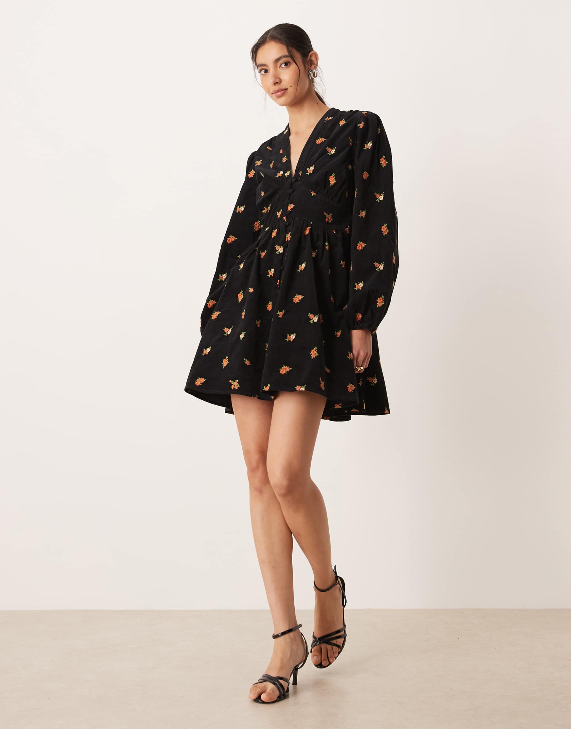 nobody's child starlight long sleeve embroidered mini dress in black